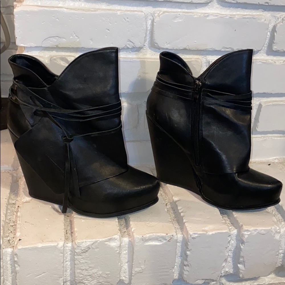 Black wedge booties